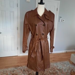 Genuine leather brown trench coat